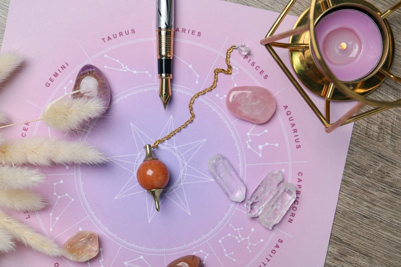 A pendulum and crystals used in a mini astrology clarity session